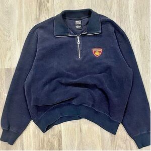 Vintage 90’sRoots Navy 1/4 Zip-Up Sweater with embroidered Crest made jn CANADA